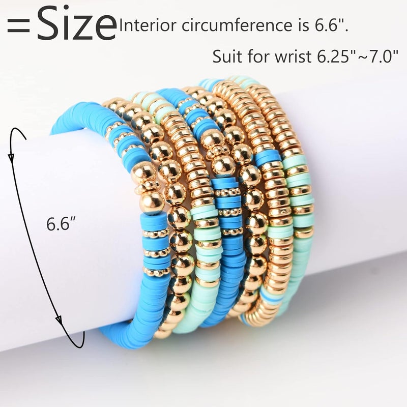 GOOJIDS Surfer Heishi Clay Bead Bracelets for Women Bohemian Stackable Gold Plated Beaded Stretch Bracelets Elastic Layering Friendship Bracelets Set Boho Jewelry - Image 2